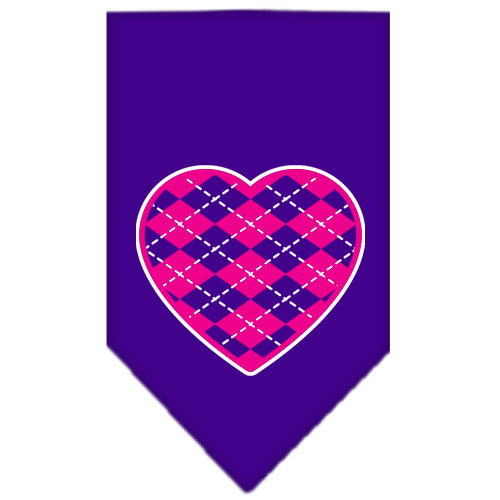 Argyle Heart Pink Screen Print Bandana Purple Small